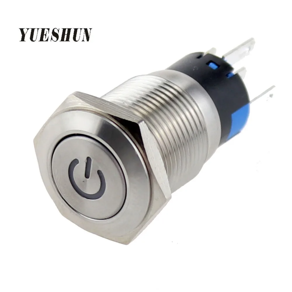 

YUESHUN 16 мм LED кнопочный переключатель 3A электрическое оборудование выключатель питания индикатор питания Клеммная лампа защелкивающийся Ти...