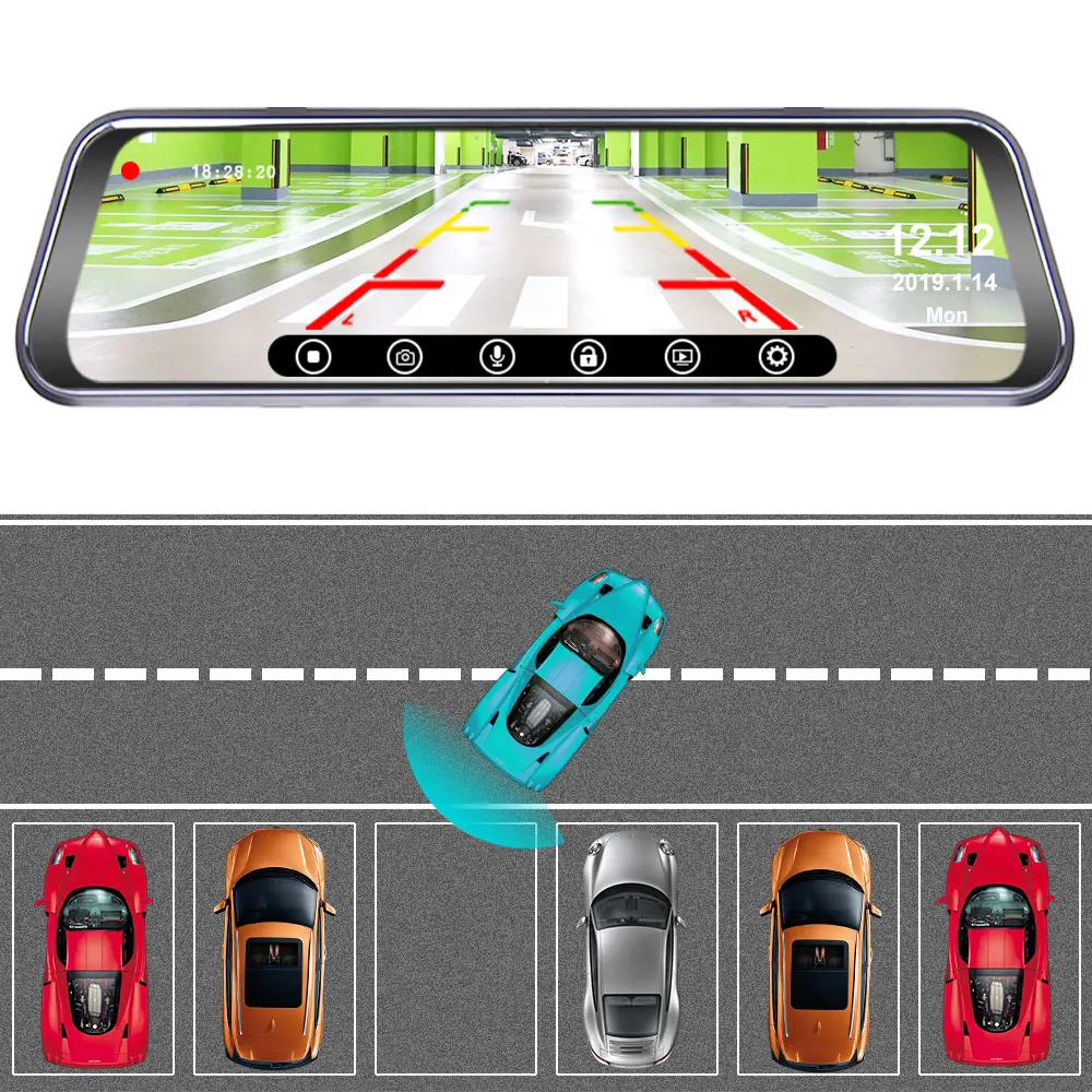 Автомобильный видеорегистратор 10 дюймов 4G Android ADAS GPS с двумя объективами HD 1080P Wi Fi