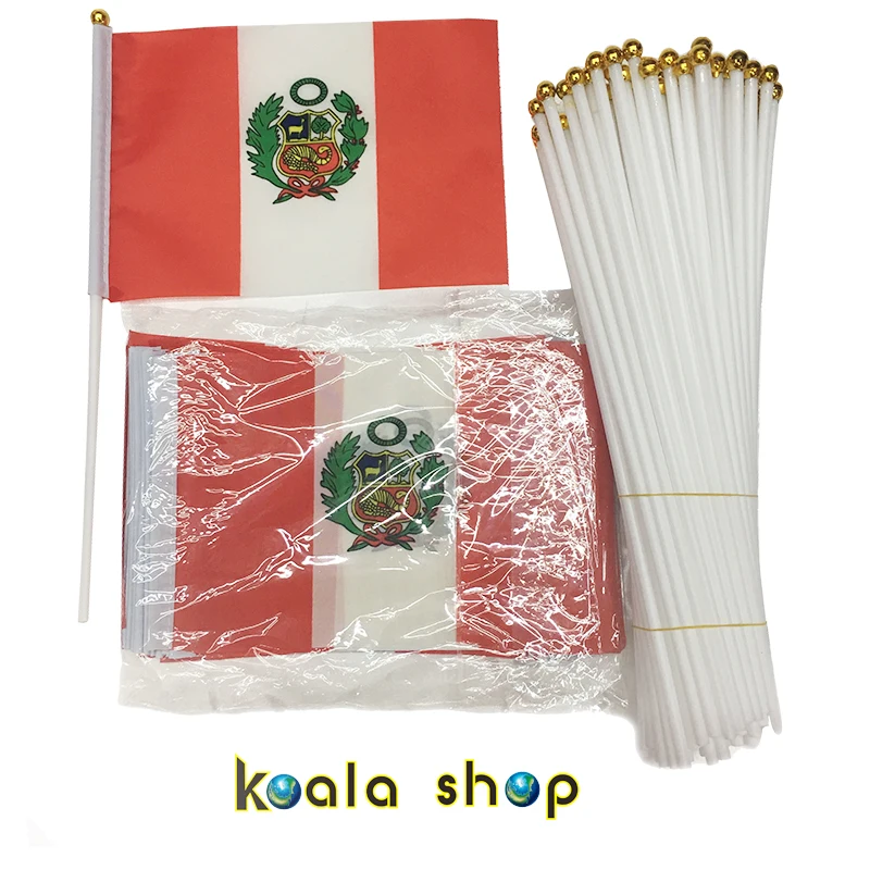

100 PCS/ lot Promotion Wholesale allSm Peru Hand Waving National Flag 14*21cm #8 Polyester Flag