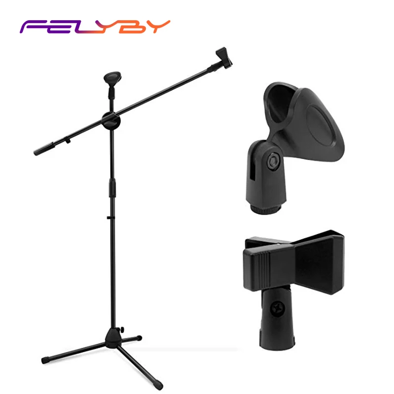 FELYBY напольная подставка для микрофона, подставка для микрофона, регулируемый сценический штатив, портативный выдвижной Двойной микрофонный стенд