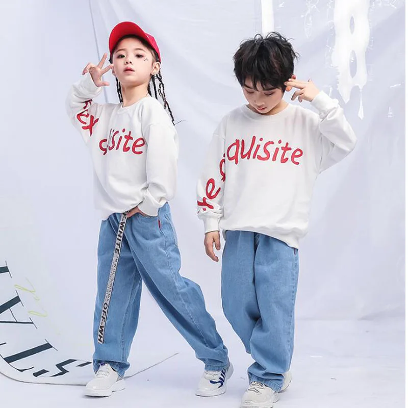 Детский бальный свитер джинсы для бега штаны танцев одежда сценического танца