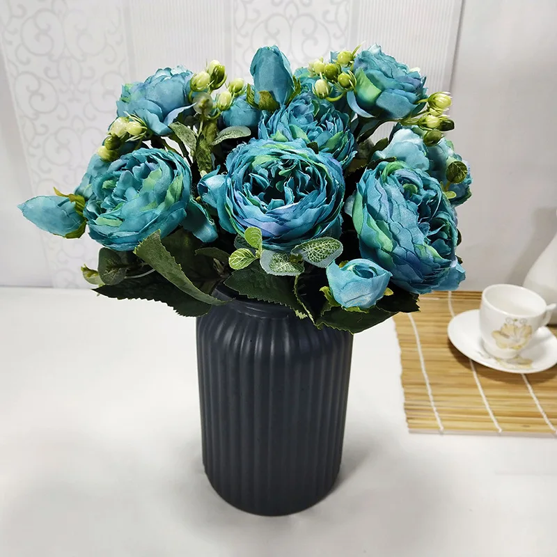 

New High qualit 9 heads Rose Pink Silk Peony Artificial Flowers Bouquet flores Home Party Spring Wedding Decoration Fake Flower