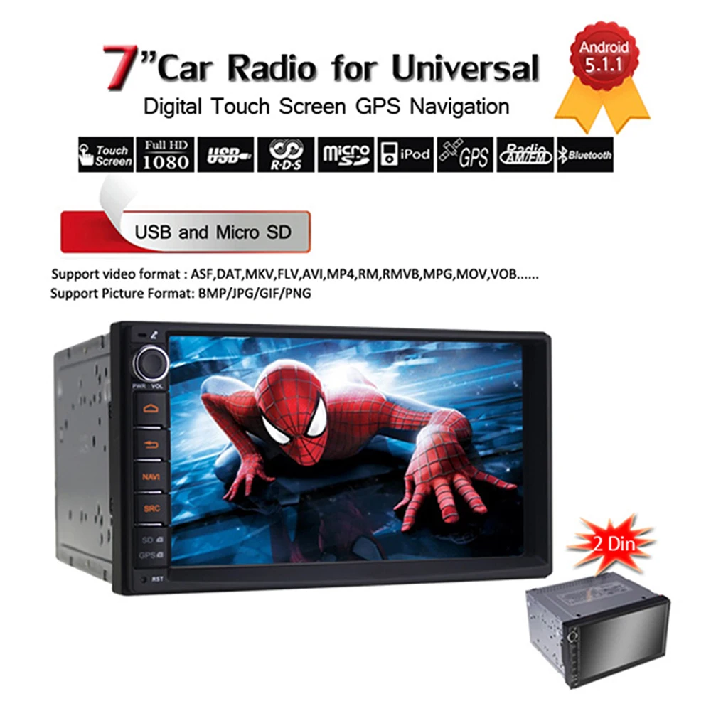 New 7 Inch Universal Car Radio Double 2 Din Quad Core 1024*600 GPS Navigation In Dash PC Stereo Video Electronics | Автомобили и