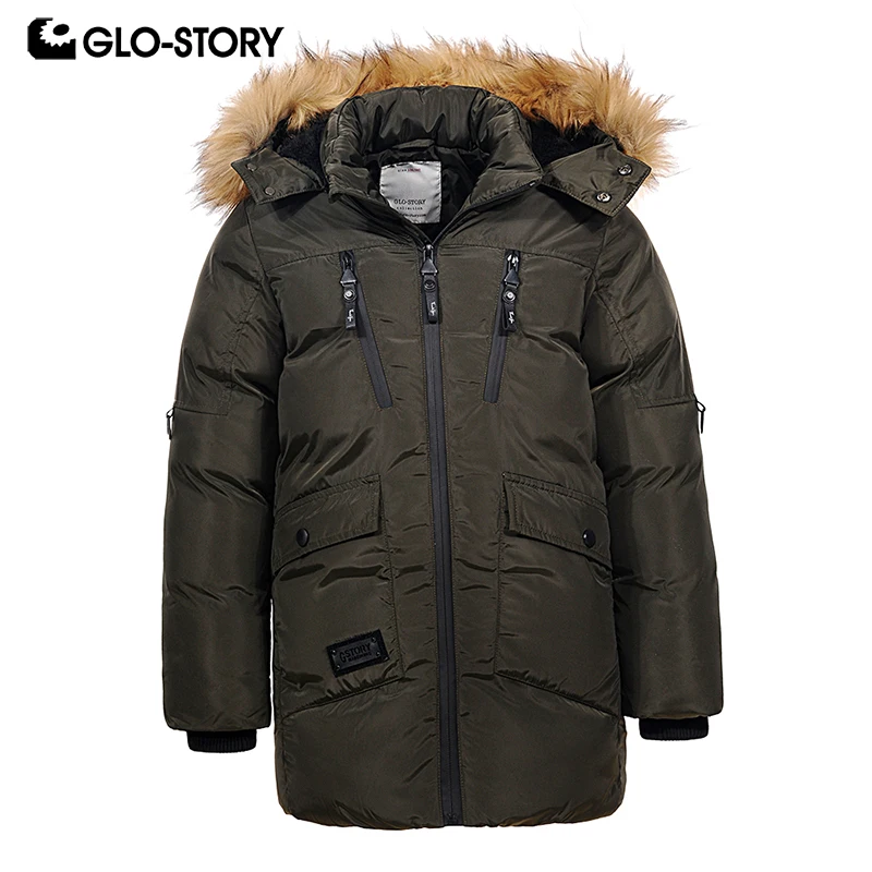 GLO-STORY European Brand Teenage Kids Boys Long Parkas Children Boy Winter Thick Warm Padded Coats with Adjustabel Fur Hoodie |