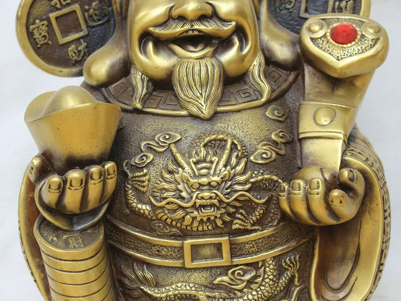 ZSR S5806 12 &quotКитайская латунь фэн шуй Ru Yi dragon Cai Shen Mammon для денег статуя богатства