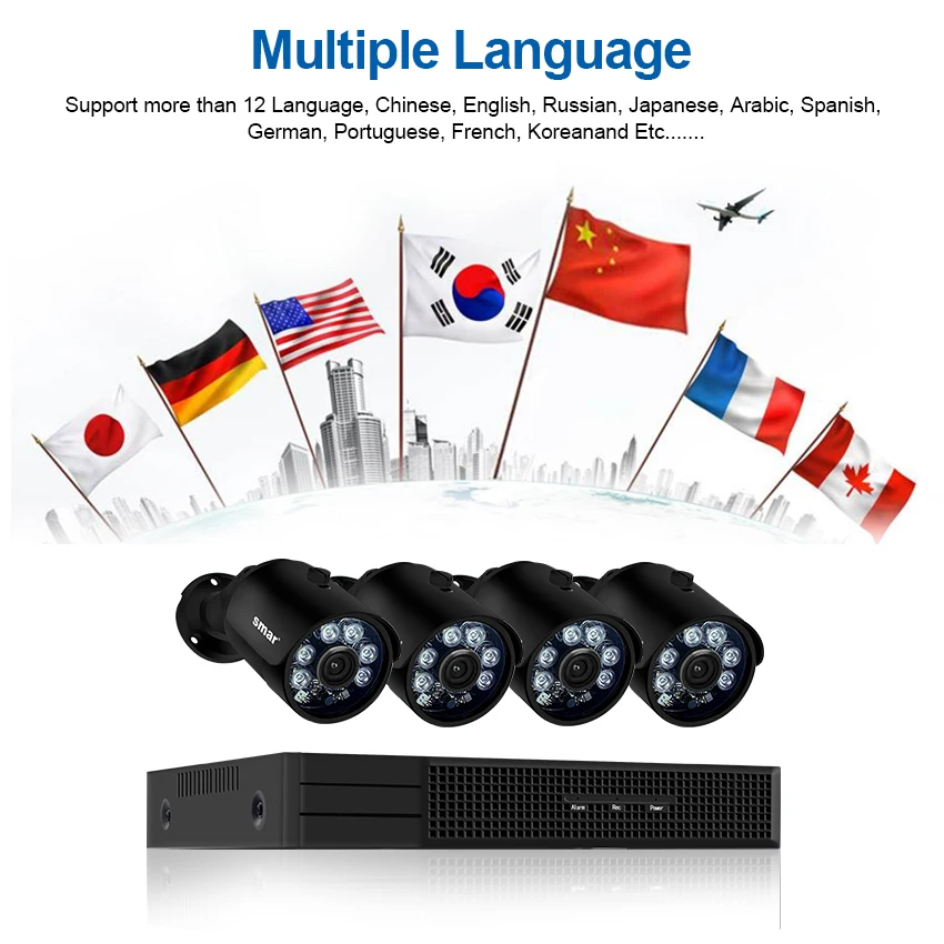 SAR H.265 4CH POE NVR комплект 1080P система безопасности камера с 2MP IP видеонаблюдения