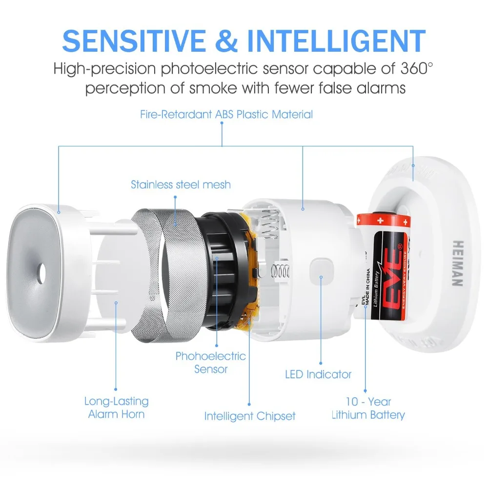 HEIMAN независимых пожарной сигнализации детекторы дыма 2 упак. К. В 3 в датчик 10 лет - Фото №1