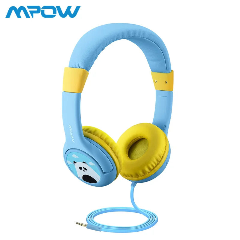 Blue Earphone Mpow BH178 Детские проводные наушники, объемная ограничительная гарнитура с Shareport милой пандой, мягкая регулируемая повязка на голову для ПК iPad - Цвет: Blue Earphone