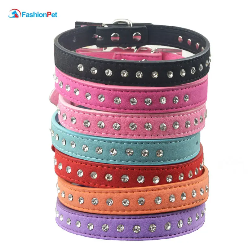 1 ряда Стразы алмазные замшевые кожаные воротники для щенков собак кошек