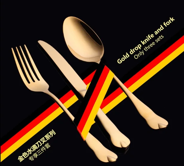 Золотые столовые приборы высокое качество золото покрытый металлом нож и вилка