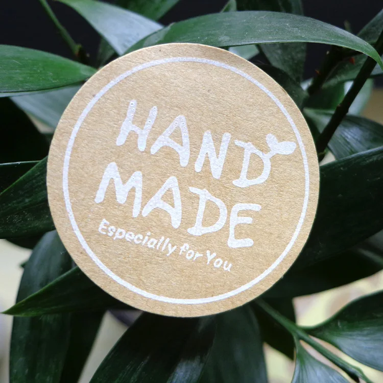 

120Pcs/10sheets Hot Sale Hand Made Circle Handmade Cake Packaging Sealing Label Kraft Sticker Baking DIY Gift