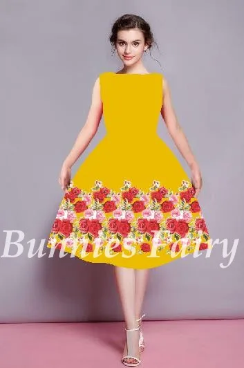BunniesFairy, весна, новинка, Хепберн, винтажный стиль, красный, розовый, цветочный принт, высокая талия, жилет, миди, платье, новогодние, вечерние - Цвет: 06