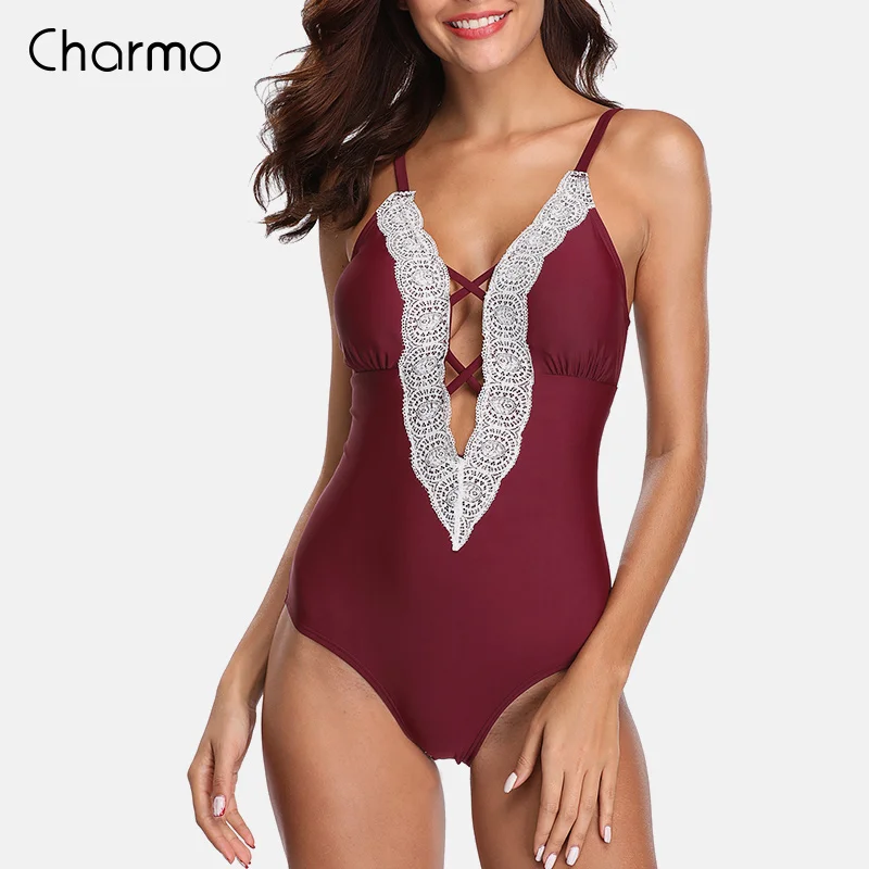 Женский цельный купальник Charmo сексуальный глубокий v образный вырез женский