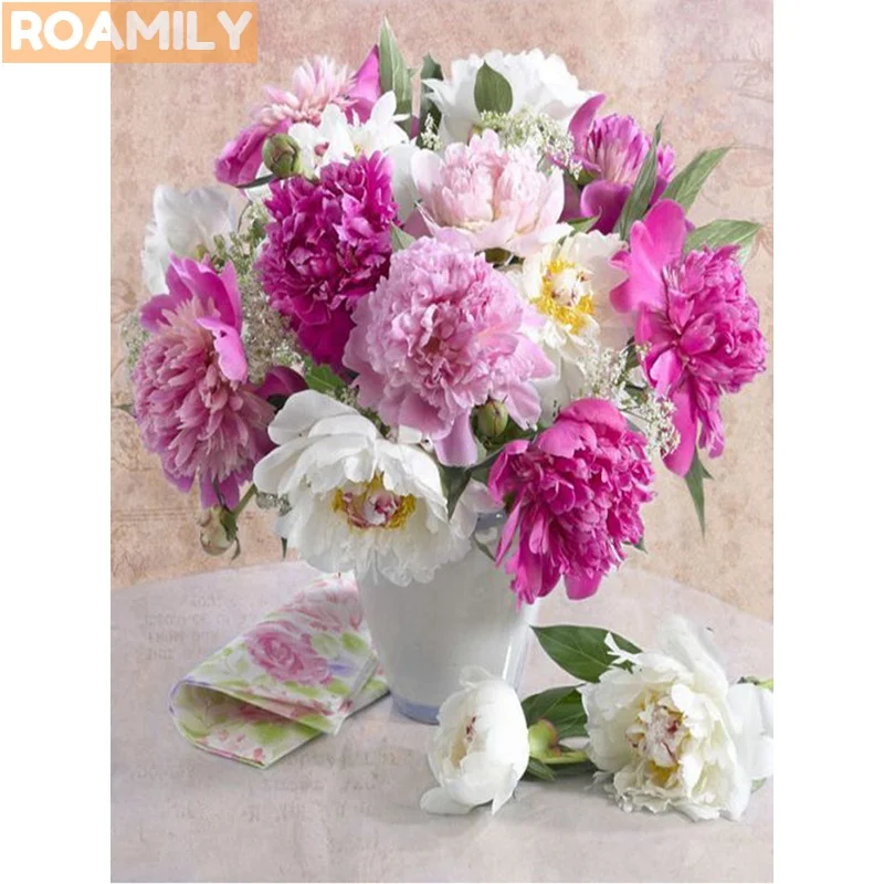 0611la2a14 ROAMILY, 5d полная квадратная вышивка с кристаллами, Алмазная вышивка,цветы, розы, пионы, фрукты, красивые живописные, алмазная вышивка распродажа, мозаика цветы - Color: 0611la2a14