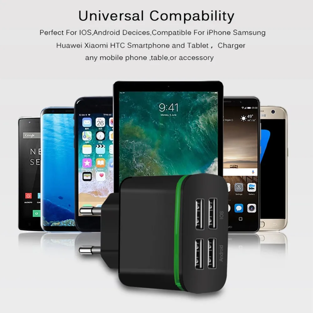 Зарядное устройство SOONHUA с 4 USB портами и светодиодной подсветкой|Зарядные