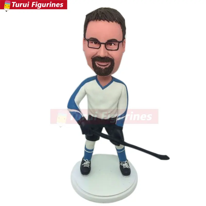 

Ice Hocky Fully Customer Design Bobble Head Clay Figurines Based on Customers' Photos Using As Wedding or Birthday Cake Topper,