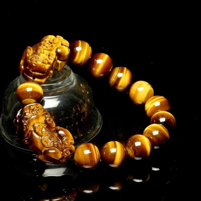 Wholesale JoursNeige Yellow Tiger Eye Natural Stone Bracelets 12mm Round Beads Double PiXiu Bracelet for Lovers Energy Jewelry | Украшения