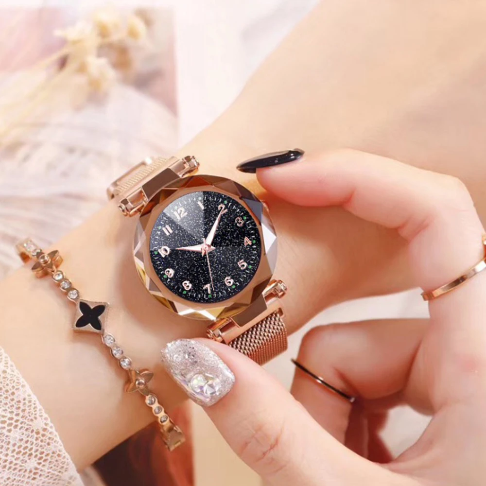 

2020 Casual Ladies Watch Top Brand Luxury Starry Sky Quartz Watches Fashion Stainless Steel Magnetic Mesh Luminous Wrist Watches
