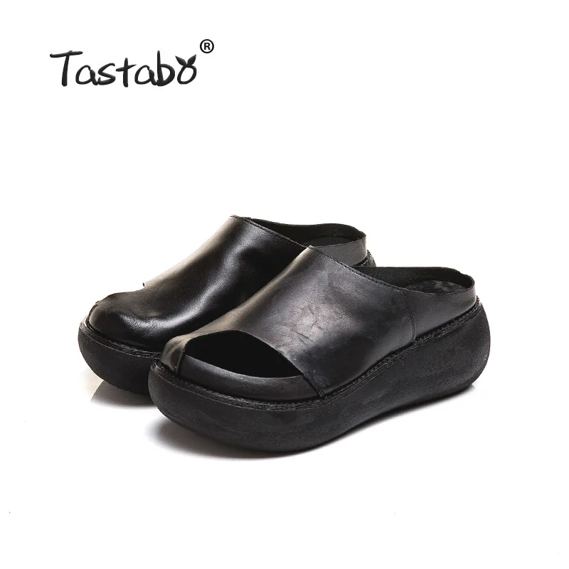 Black Taguabo/женские тапочки из натуральной кожи; дизайнерские слипоны на толстой подошве; Цвет черный, коричневый; Повседневная обувь в винтажном стиле; S183-1 35-40; повседневная обувь - Цвет: Black