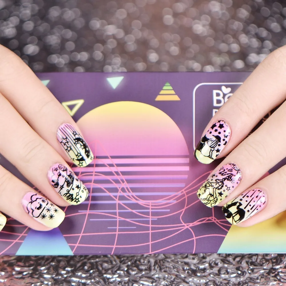 BeautyBigBang шаблон штамповочных плит для ногтей единорог звезды Солнце лунный Метеор