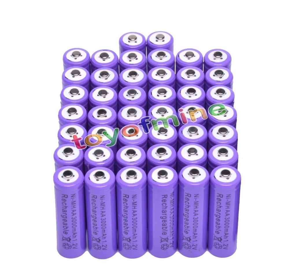 

44x AA 3000mAh 2A 1.2 V Ni-MH Purple Rechargeable Battery Cell for MP3 RC Toys