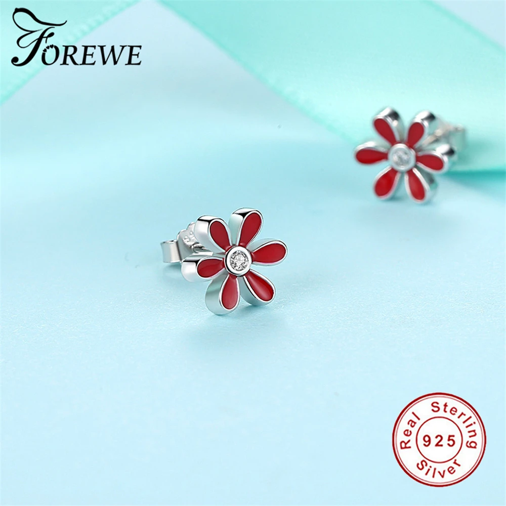 FOREWE 100% Серебро 925 пробы модные серьги гвоздики с ромашками для женщин ювелирные