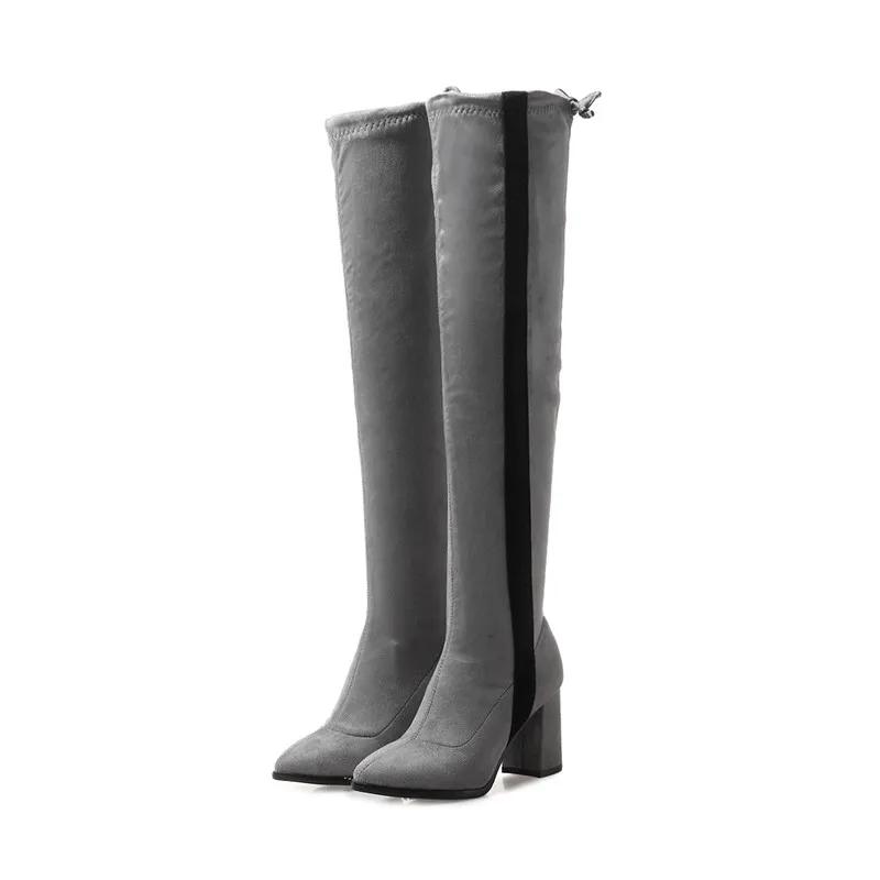 ASUMER 2020 fashion autumn winter boots for women pointed toe flock over the knee square heels ladies long plus size | Обувь