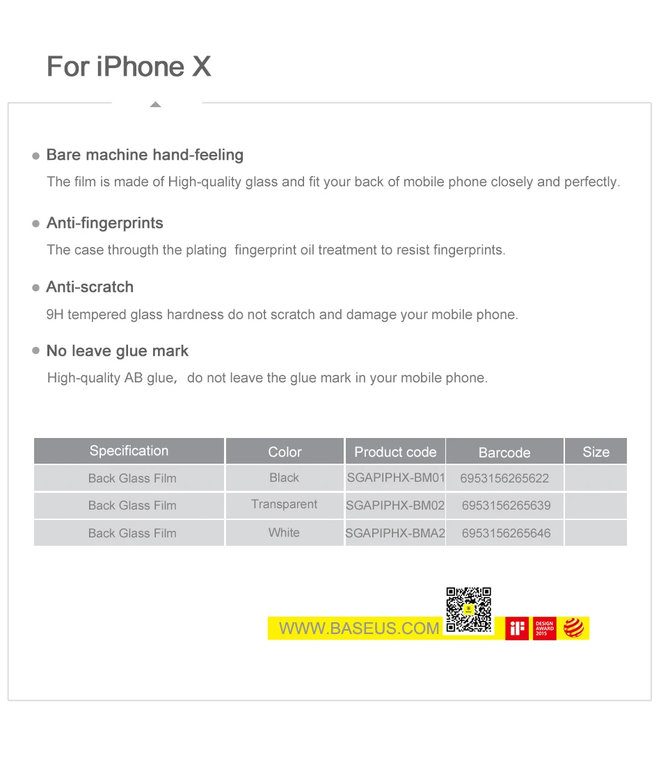 Baseus 0,3 мм защитная пленка на заднюю панель для iPhone X 9 H, закаленное стекло для iPhone X, ультратонкая защитная пленка на заднюю панель
