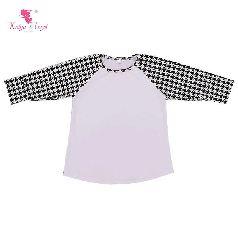 

Icing Raglan Shirts Houndstooth Girl Clothes Ruffles 3/4 Sleeve Icing Raglans Top T Shirt Kids Children Clothes