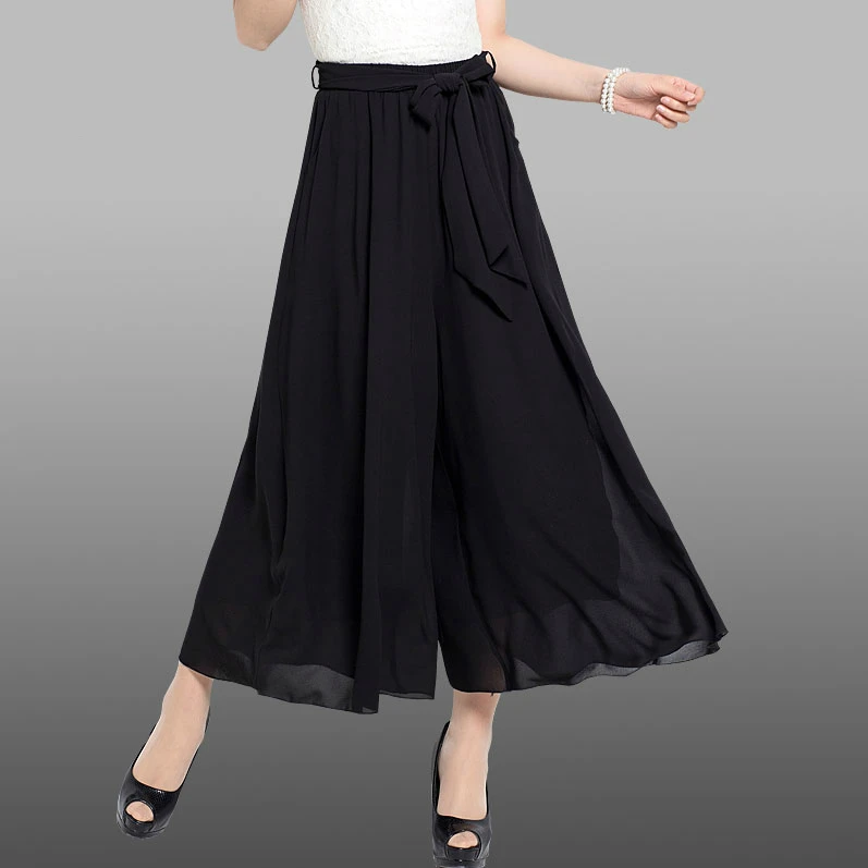 Свободные брюки с широкими штанинами женские летние шифоновые до щиколотки