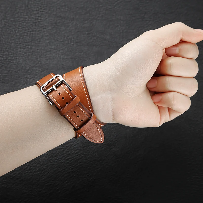 Ремешок для часов с двумя петлями для Apple Watch 1, 2, 3, 4, ремешок 38 мм, 40 мм, 42 мм, 44 мм, ремешок из натуральной кожи в стиле панк для Apple Iwatch