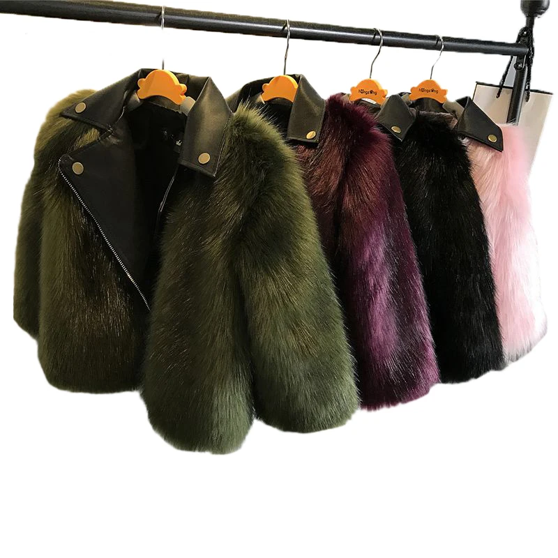 Мотоциклетная куртка из искусственного лисьего меха для маленьких девочек