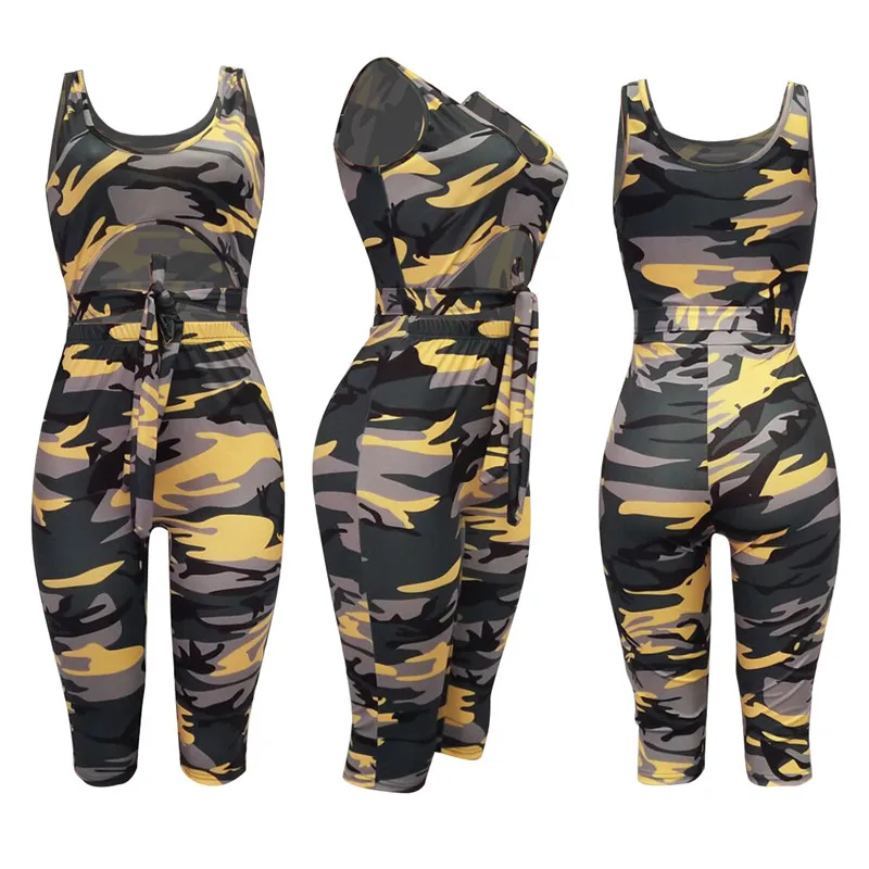Женский Летний комбинезон с шортами камуфляжным принтом повседневные