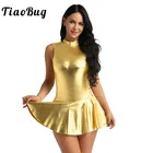 Женское блестящее мини-платье TiaoBug из искусственной кожи без рукавов, танцевальные костюмы для взрослых