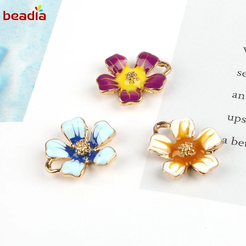 Металлические эмалевые подвески в виде цветка желтого синего фиолетового цветов