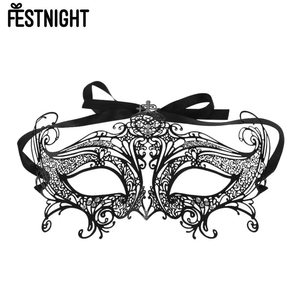 Черная/Красная/серебряная розовая металлическая полумаска с лазерной резкой