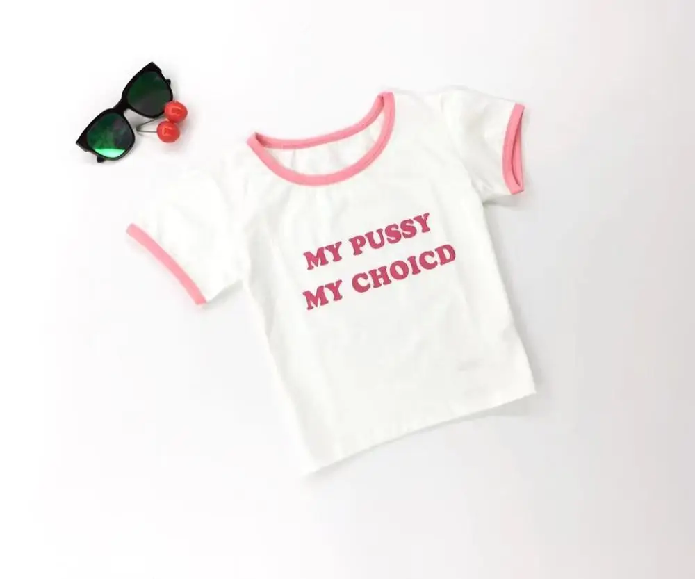 Кроп топ Momoluna летний женский облегающая футболка с принтом my pussy choicd красно белая