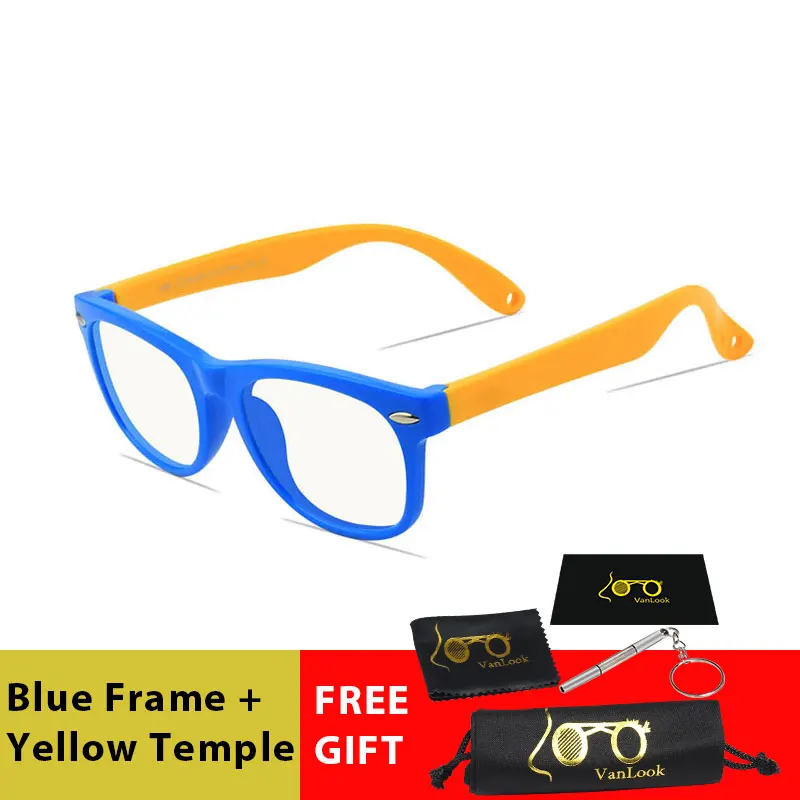 Blue Yellow Vanlook Дети экран очки игровой синий светильник Блокировка защитный компьютер для мальчиков девочек ребенок Kacamata анти радиус силиконовый - Цвет оправы: Blue Yellow