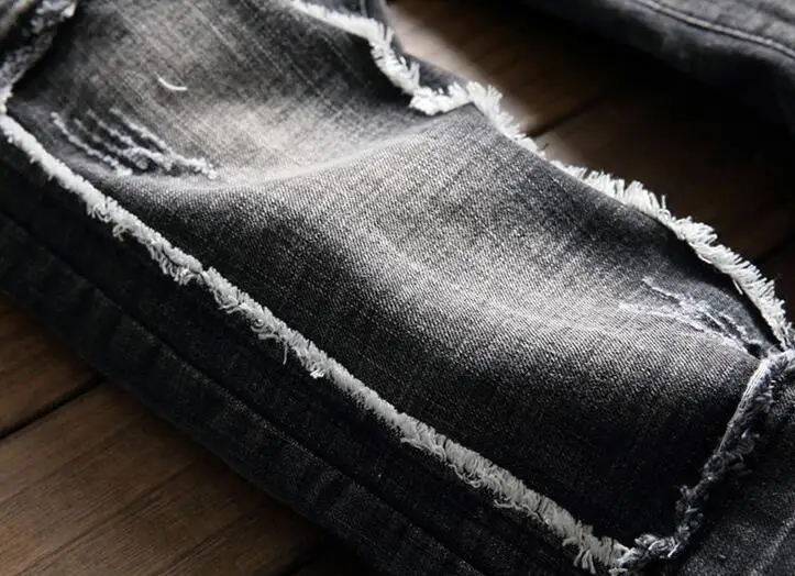 Джинсы мужские с вышивкой модные хипстерские штаны дырками в европейском и