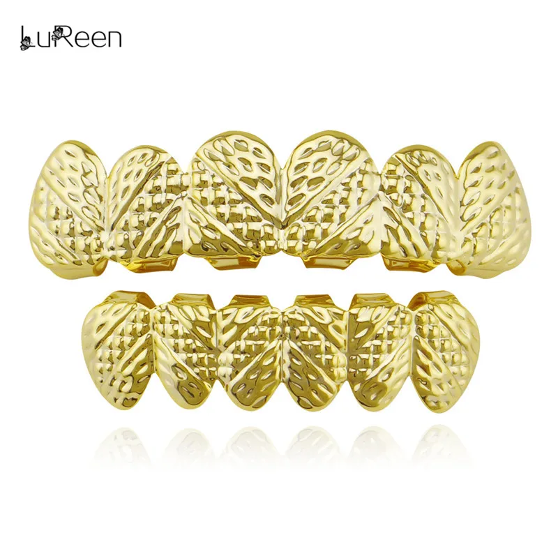 LuReen Teeth Grillz Топ и низ золотые зубные грили стоматологические медные колпачки для