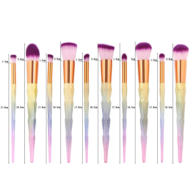 Кисти для макияжа 10 шт набор красочных фантазийных тональных пудра кисть теней