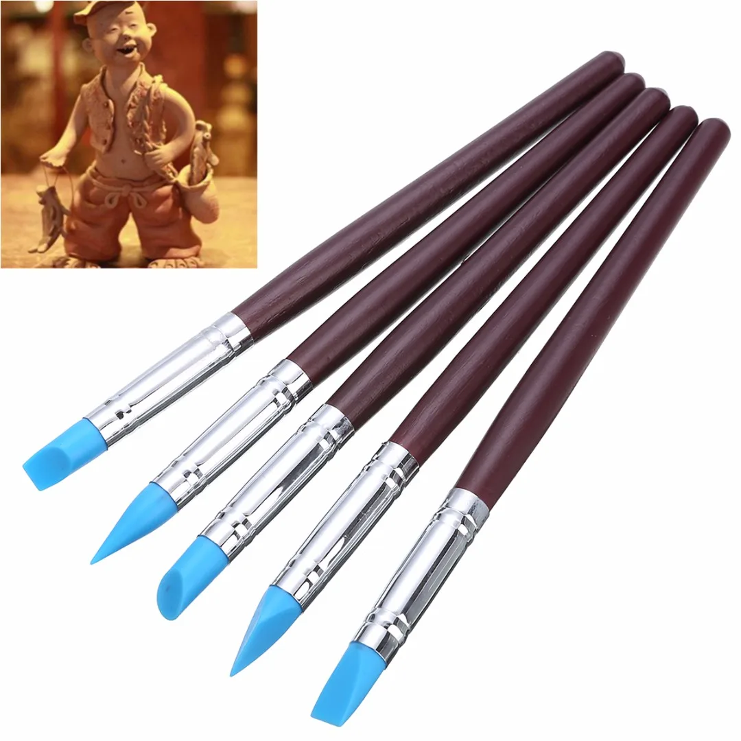 

5pcs Nail Art Craft Pottery Clay Tools Soft Silicone Rubber Sculpting Polymer Modelling Shaper Tool
