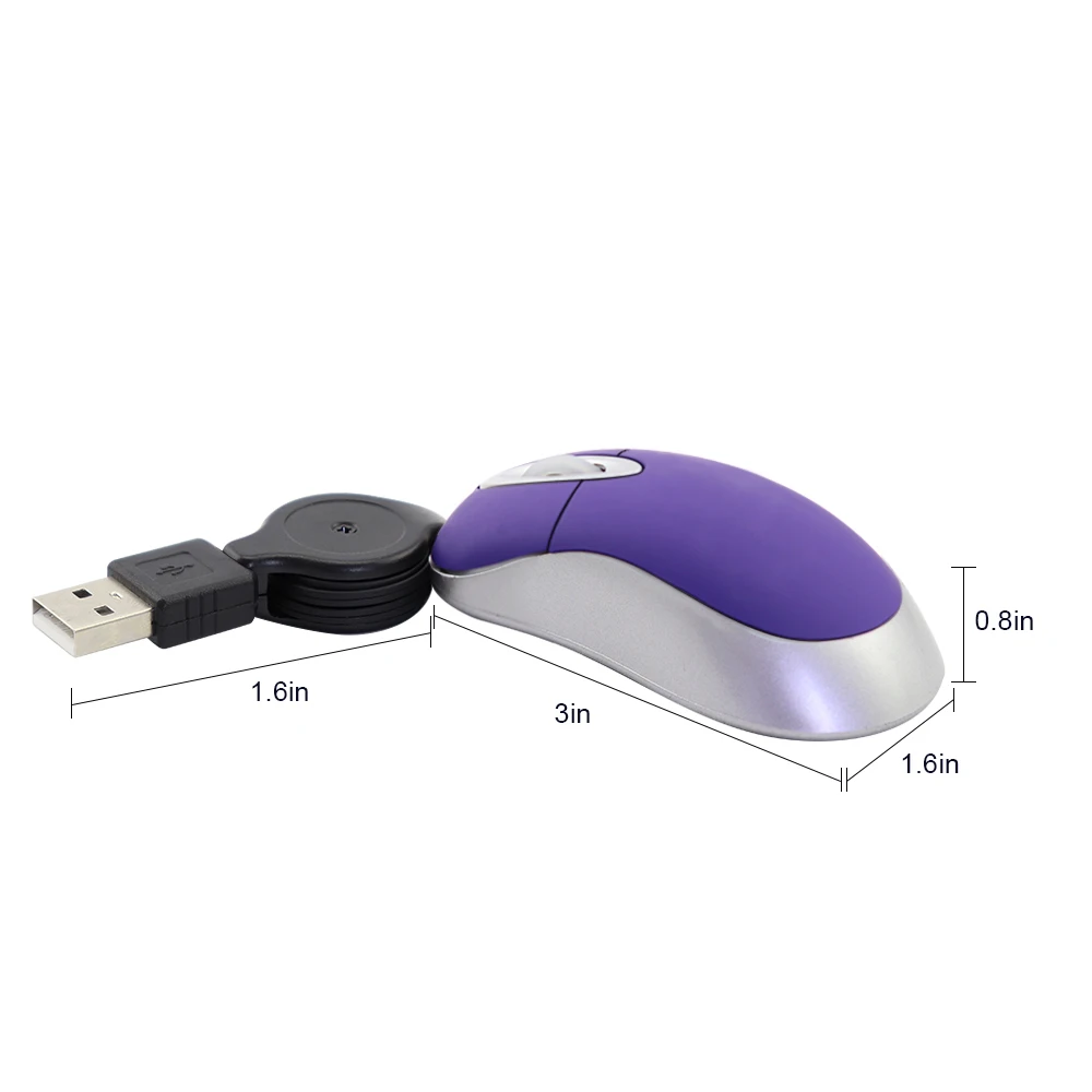 Выдвижной кабель USB Проводная мышь мини-мышь для путешествий оптическая