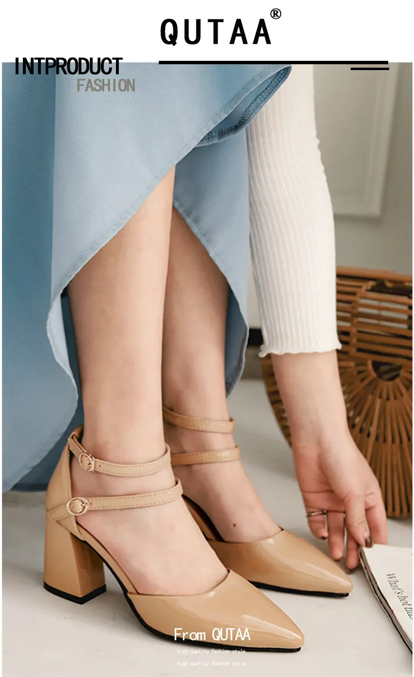 QUTAA/; женская обувь; универсальные летние туфли на платформе с острым носком; элегантные женские туфли-лодочки с пряжкой; размеры 34-43