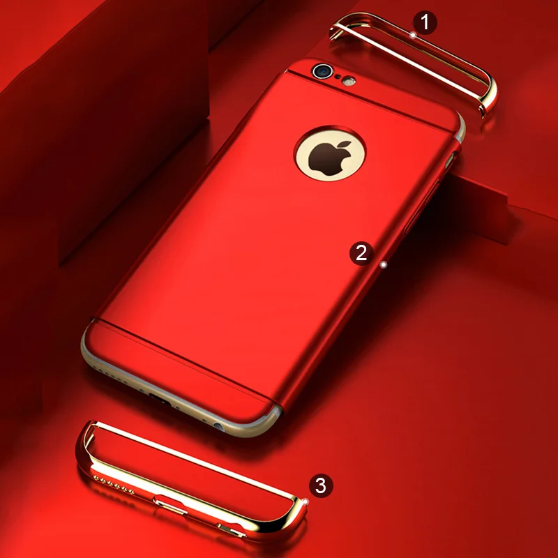 Роскошный защитный чехол 3 в 1 простой с покрытием для iPhone 5 6 6S Plus 7 удобная красная