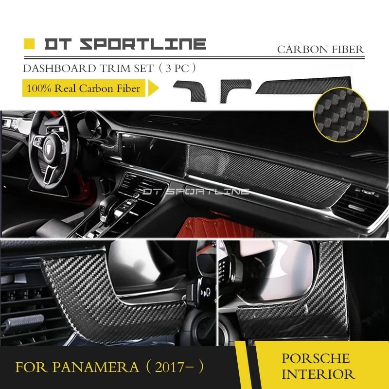 Dashboard Trim 3PCS Настоящая отделка салона из углеродного волокна для Porsche Panamera 971+ набор дверных панелей, Формовочная Отделка приборной панели для автомобиля - Название цвета: Dashboard Trim 3PCS