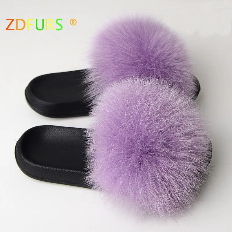 light purple ZDFURS* ; Лидер продаж; летние шлепанцы из лисьего меха; модные шлепанцы из ЭВА с натуральным мехом; женская пляжная обувь; женские Вьетнамки; яркие цвета - Цвет: light purple