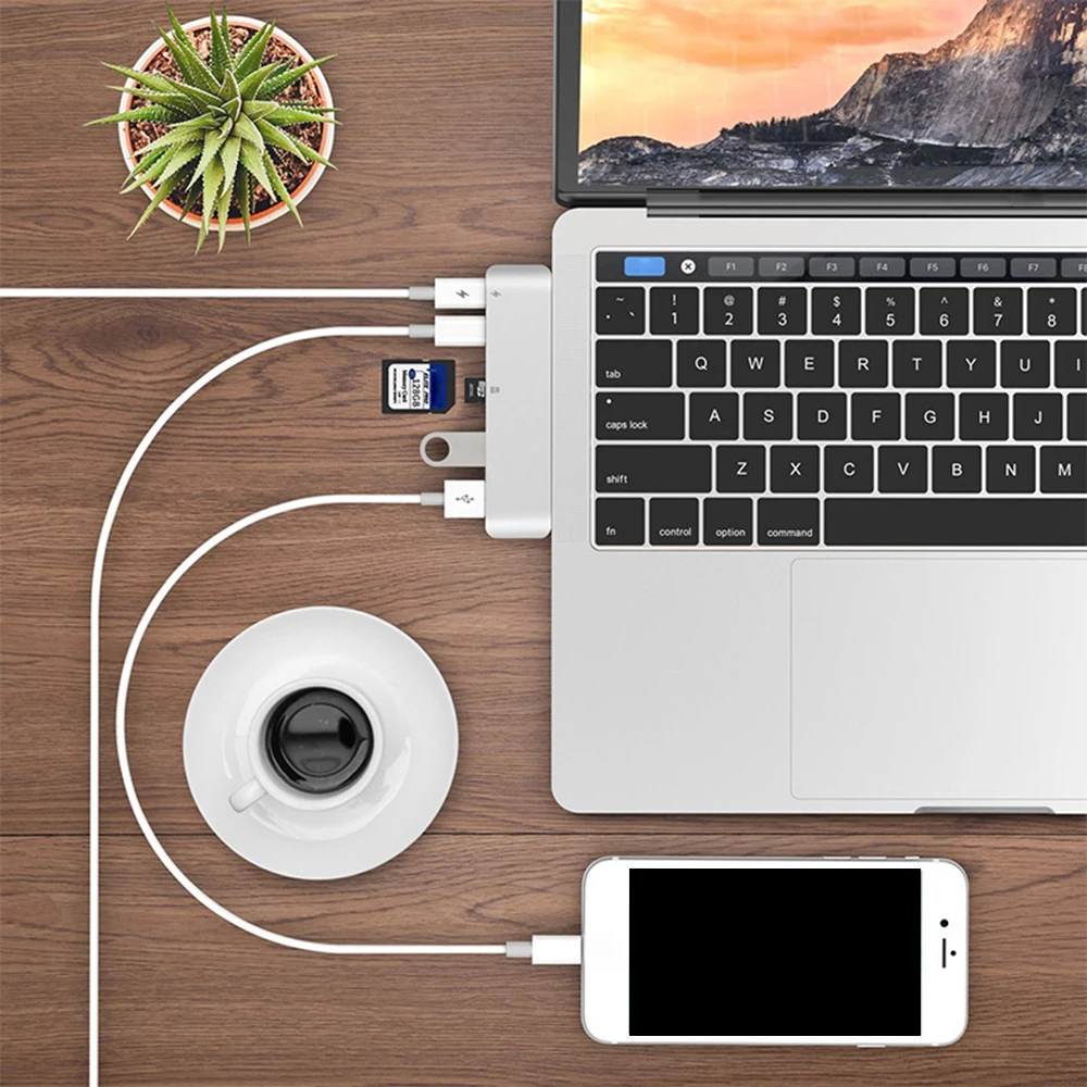 6в1 адаптер с двумя разъемами для зарядки и чтения USB C разветвитель 3 0 type-C Apple Macbook