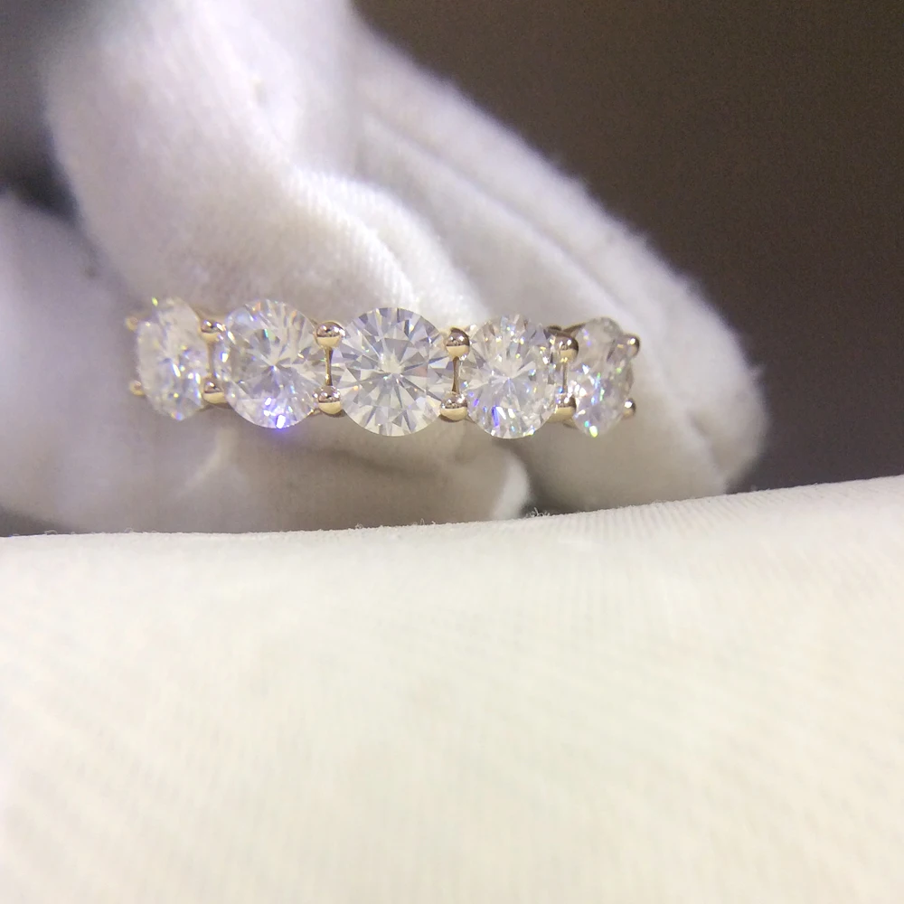 Круглый обручальный браслет DF Moissanite желтое золото 14 к 5 шт. всего 0 CTW лабораторный