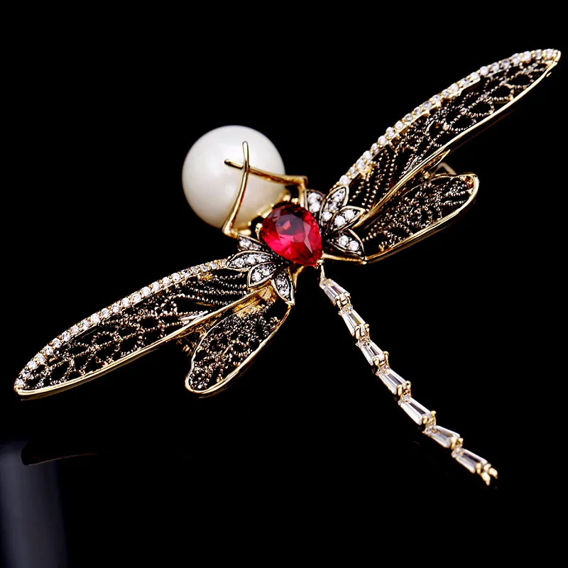 FXLRY насекомое стрекоза брошь хрусталь циркон камень искусственный жемчуг
